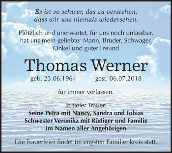 Traueranzeige von Thomas Werner von Mitteldeutsche Zeitung