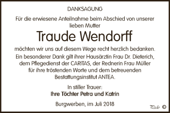 Traueranzeige von Traude Wendorff von WVG - Wochenspiegel NMB / WSF / ZTZ