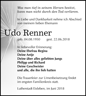 Traueranzeige von Udo Renner von Mitteldeutsche Zeitung