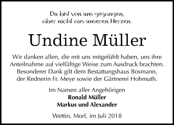 Traueranzeige von Undine Müller von Mitteldeutsche Zeitung Halle/Saalkreis