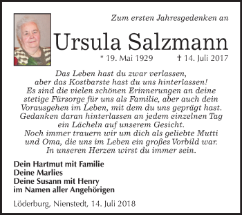 Traueranzeige von Ursula Salzmann von Mitteldeutsche Zeitung