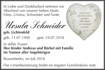 Traueranzeige von Ursula Schneider von Mitteldeutsche Zeitung Merseburg/Querfurt