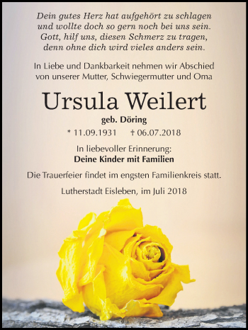 Traueranzeige von Ursula Weilert von Mitteldeutsche Zeitung