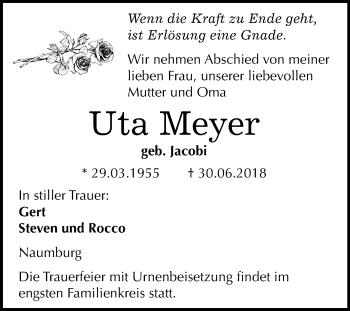 Traueranzeige von Uta Meyer von Mitteldeutsche Zeitung