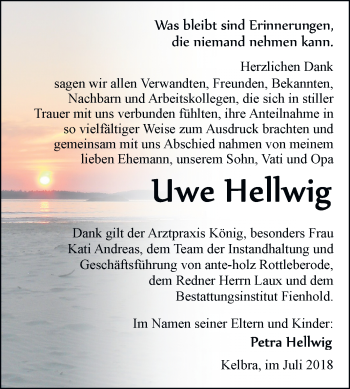 Traueranzeige von Uwe Hellwig von Mitteldeutsche Zeitung