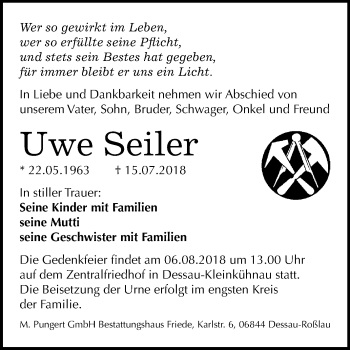 Traueranzeige von Uwe Seiler von Mitteldeutsche Zeitung