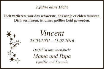 Traueranzeige von Vincent  von Super Sonntag Aschersleben