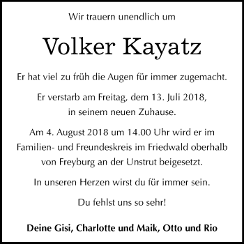 Traueranzeige von Volker Kayatz von Mitteldeutsche Zeitung
