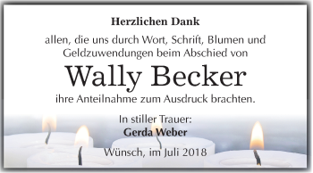 Traueranzeige von Wally Becker von Mitteldeutsche Zeitung Merseburg/Querfurt