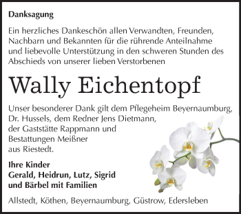 Traueranzeige von Wally Eichentopf von Mitteldeutsche Zeitung