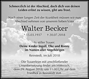 Traueranzeige von Walter Becker von Mitteldeutsche Zeitung