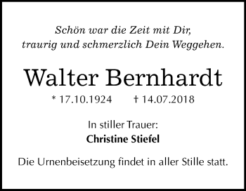 Traueranzeige von Walter Bernhardt von Mitteldeutsche Zeitung Halle/Saalkreis