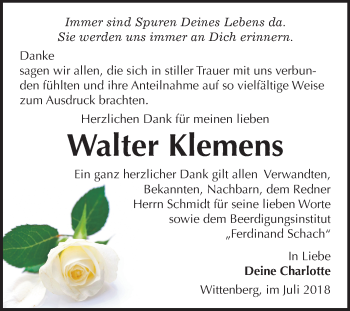 Traueranzeige von Walter Klemens von Mitteldeutsche Zeitung
