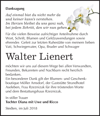 Traueranzeige von Walter Lienert von Mitteldeutsche Zeitung