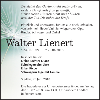 Traueranzeige von Walter Lienert von Mitteldeutsche Zeitung