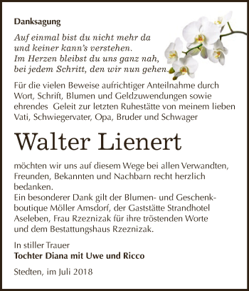 Traueranzeige von Walter Lienert von Super Sonntag SGH Mansf. Land