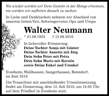 Traueranzeige von Walter Neumann von Mitteldeutsche Zeitung Sangerhausen