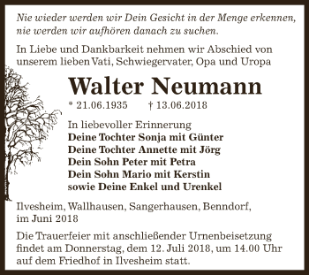 Traueranzeige von Walter Neumann von Super Sonntag SGH Mansf. Land