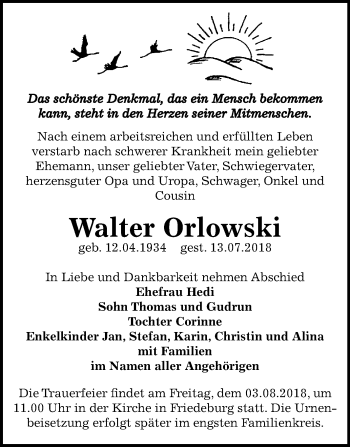 Traueranzeige von Walter Orlowski von Mitteldeutsche Zeitung