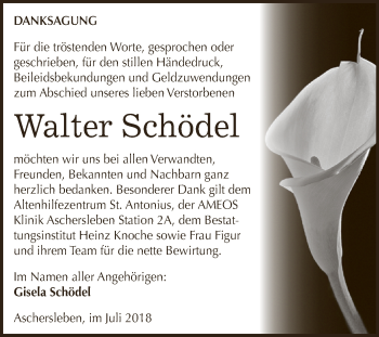 Traueranzeige von Walter Schödel von Super Sonntag Aschersleben
