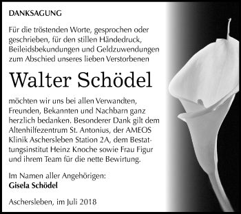 Traueranzeige von Walter Schödel von Mitteldeutsche Zeitung Aschersleben