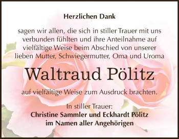 Traueranzeige von Waltraud Pölitz von Super Sonntag Zeitz
