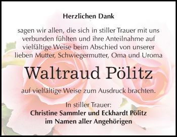 Traueranzeige von Waltraud Pölitz von Mitteldeutsche Zeitung