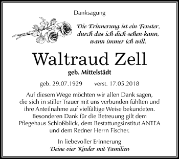 Traueranzeige von Waltraud Zell von Mitteldeutsche Zeitung Weißenfels