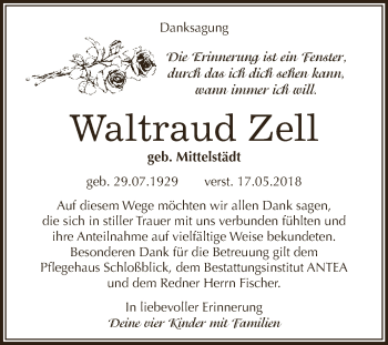 Traueranzeige von Waltraud Zell von WVG - Wochenspiegel NMB / WSF / ZTZ