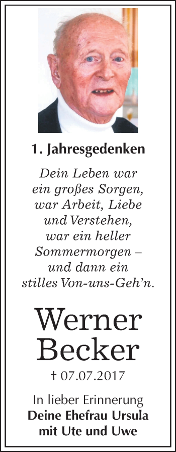 Traueranzeige von Werner Becker von Mitteldeutsche Zeitung