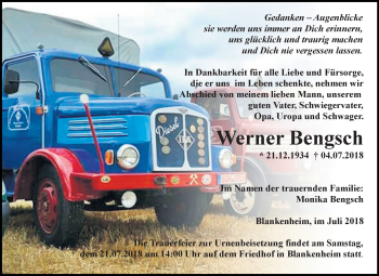 Traueranzeige von Werner Bengsch von Mitteldeutsche Zeitung