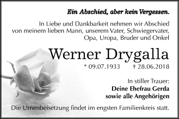Traueranzeige von Werner Drygalla von Mitteldeutsche Zeitung Merseburg/Querfurt