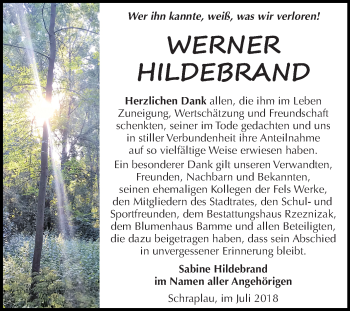 Traueranzeige von Werner Hildebrand von Mitteldeutsche Zeitung