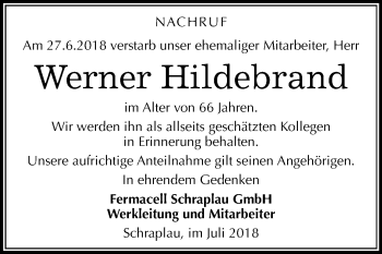 Traueranzeige von Werner Hildebrand von Mitteldeutsche Zeitung Merseburg/Querfurt