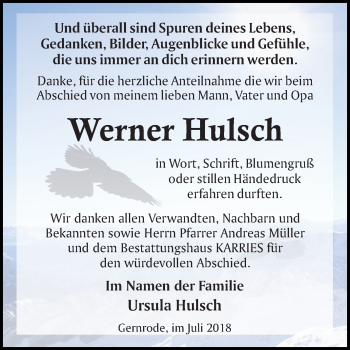 Traueranzeige von Werner Hulsch von Mitteldeutsche Zeitung Quedlinburg