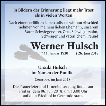 Traueranzeige von Werner Hulsch von Mitteldeutsche Zeitung Quedlinburg
