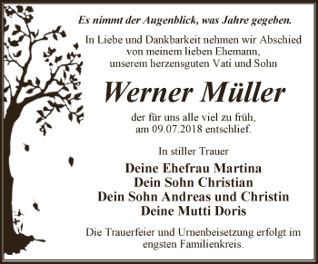 Traueranzeige von Werner Müller von WVG - Wochenspiegel Dessau / Köthen
