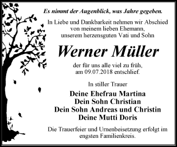 Traueranzeige von Werner Müller von Mitteldeutsche Zeitung Dessau-Roßlau