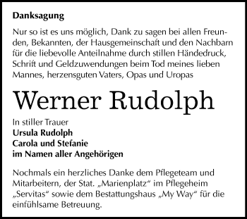 Traueranzeige von Werner Rudolph von Mitteldeutsche Zeitung Weißenfels