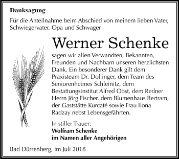 Traueranzeige von Werner Schenke von Mitteldeutsche Zeitung Merseburg/Querfurt