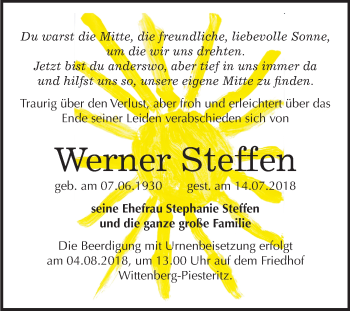Traueranzeige von Werner Steffen von Mitteldeutsche Zeitung