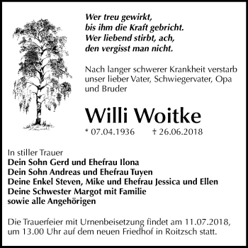 Traueranzeige von Willi Woitke von Mitteldeutsche Zeitung Bitterfeld