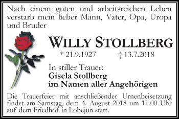 Traueranzeige von Willy Stollberg von Mitteldeutsche Zeitung Halle/Saalkreis
