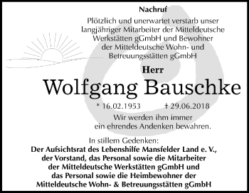 Traueranzeige von Wolfgang Bauschke von Mitteldeutsche Zeitung