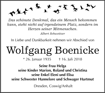 Traueranzeige von Wolfgang Boenicke von Mitteldeutsche Zeitung