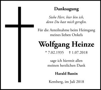 Traueranzeige von Wolfgang Heinze von Mitteldeutsche Zeitung