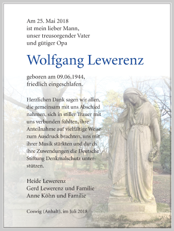 Traueranzeige von Wolfgang Lewerenz von Mitteldeutsche Zeitung