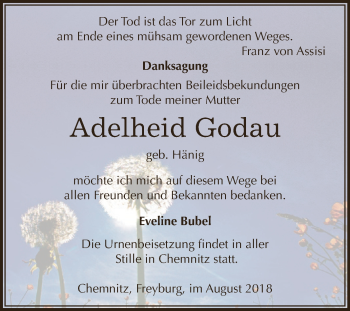 Traueranzeige von Adelheid Godau von WVG - Wochenspiegel NMB / WSF / ZTZ