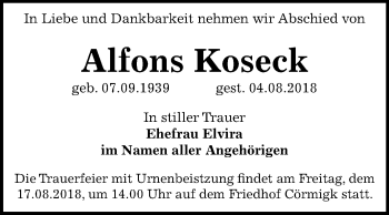 Traueranzeige von Alfons Koseck von Mitteldeutsche Zeitung Bernburg
