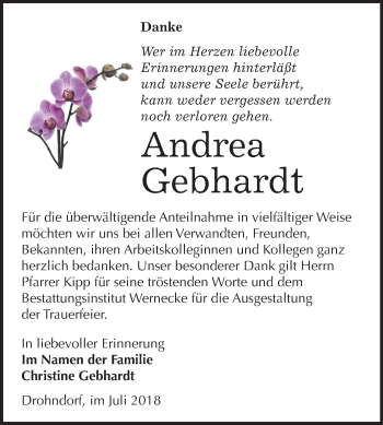 Traueranzeige von Andrea Gebhardt von Mitteldeutsche Zeitung Aschersleben